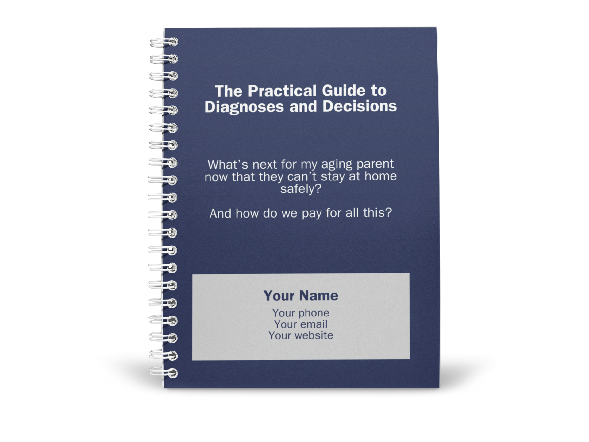 Blue spiral bound book titled 'The Practical Guide to Diagnoses and Decisions' on a white background